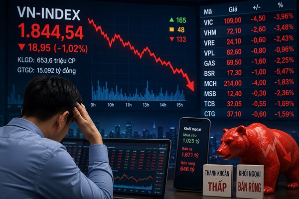 VN-Index giảm gần 19 điểm trong phiên đầu tháng 6, thanh khoản thấp