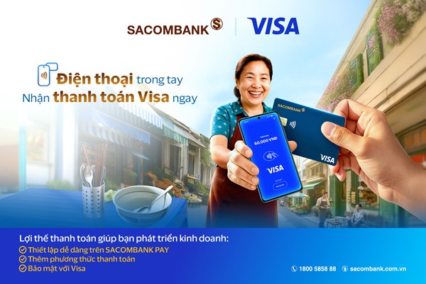 SACOMBANK triển khai nhận thanh toán thẻ Visa ngay trên di động