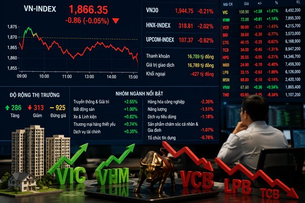 Cổ phiếu đầu ngành bất động sản nâng đỡ, VN-Index vẫn giảm nhẹ