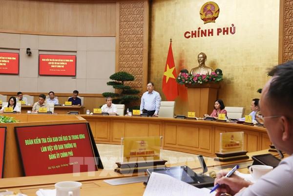 Đoàn kiểm tra của Ban Chỉ đạo 35 Trung ương làm việc với Ban Thường vụ Đảng ủy Chính phủ