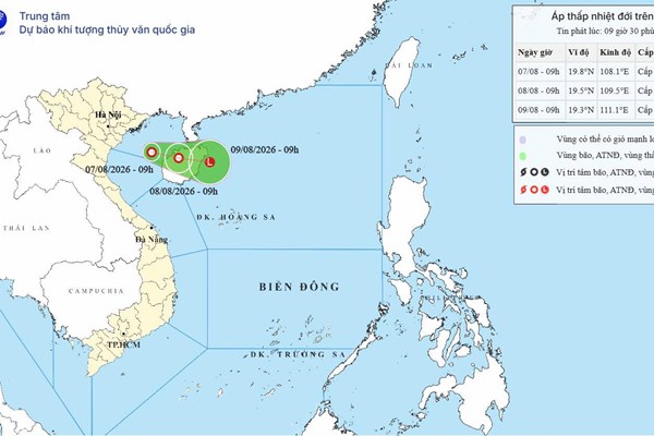 Xuất hiện áp thấp nhiệt đới trên  khu vực vịnh Bắc Bộ