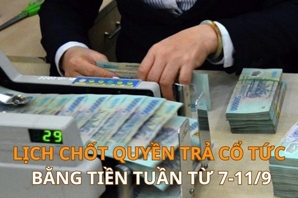 Lịch chốt quyền trả cổ tức bằng tiền tuần tới (từ 7-11/9): DVP trả cổ tức cao nhất 30%