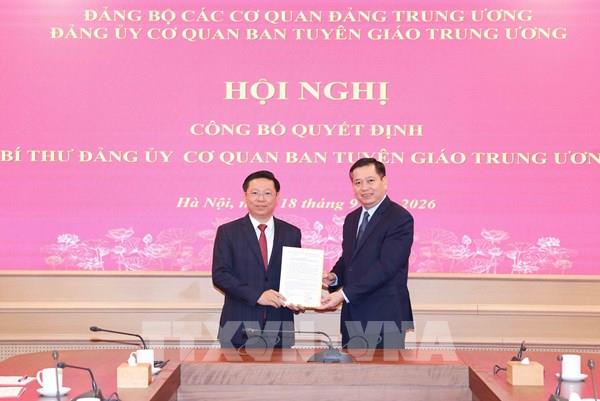 Công bố quyết định chỉ định Bí thư Đảng ủy Cơ quan Ban Tuyên giáo Trung ương