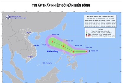 Áp thấp nhiệt đới có khả năng mạnh lên thành bão vào tối 18/10