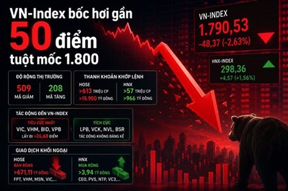VN-Index "bốc hơi" gần 50 điểm, tuột mốc 1.800