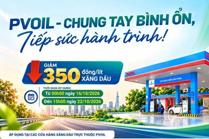 PVOIL giảm giá 350 đồng/lít xăng dầu tại 1.100 cửa hàng trên toàn quốc