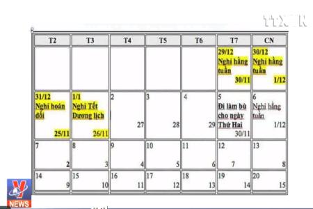 Nghỉ làm 4 ngày dịp Tết Dương lịch 2019