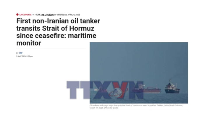 Tàu chở dầu nước ngoài đầu tiên đi qua Eo biển Hormuz sau lệnh ngừng bắn